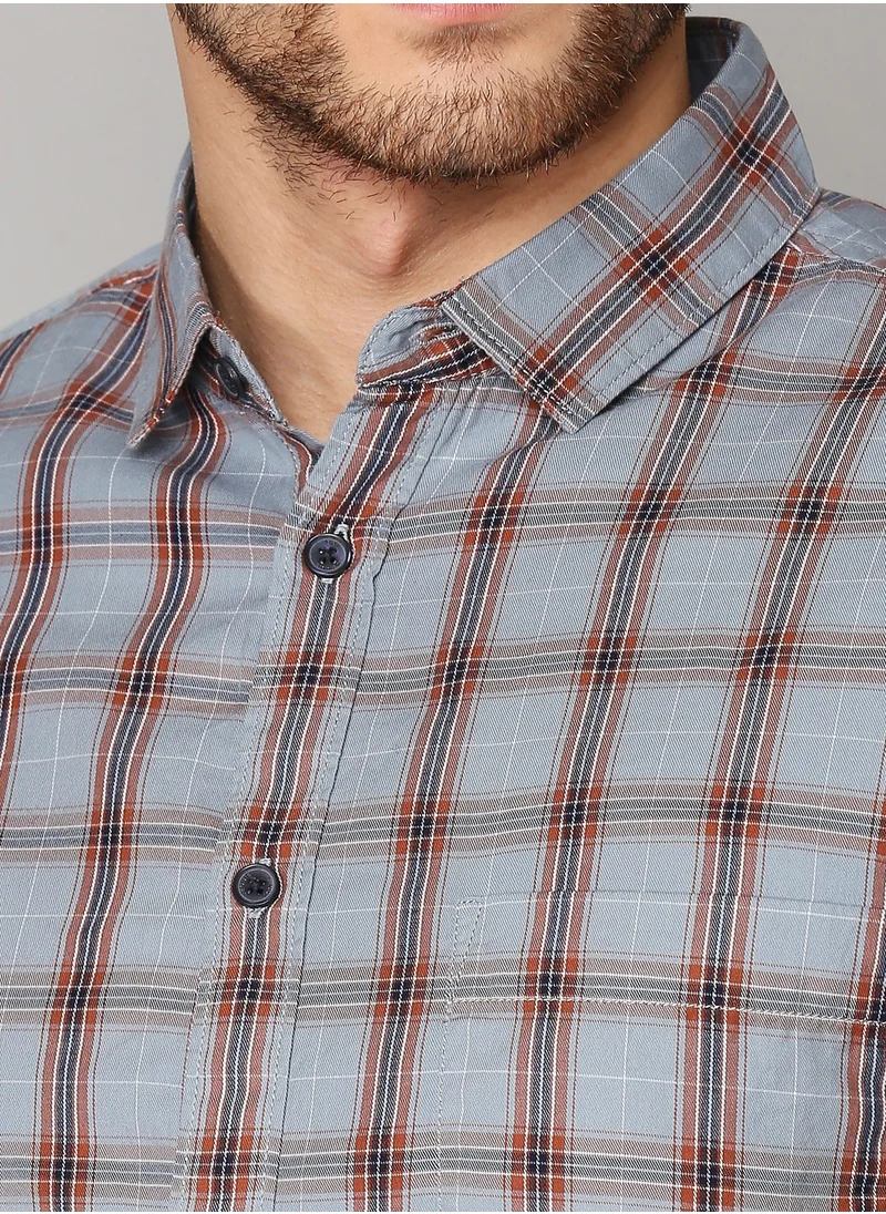 Dennis Lingo Slim Fit Grey Men's Solid Shirt, Spread Collar, Full Sleeves, 100% Cotton,