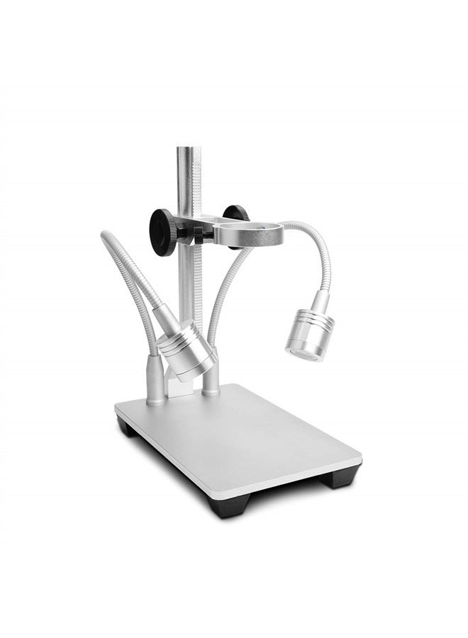 Jiusion Updated with 2 Lamps Aluminum Alloy Universal Adjustable Professional Base Stand Holder Desktop Support Bracket for Max 1.4" in Diameter USB Digital Microscope Endoscope Magnifier Loupe Camera - Image 1