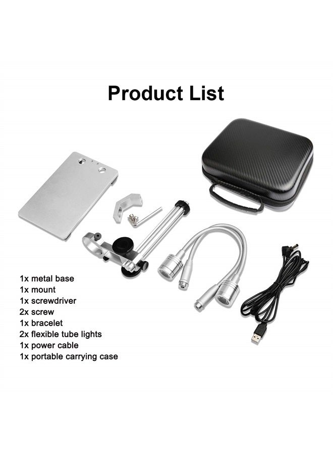 Jiusion Updated with 2 Lamps Aluminum Alloy Universal Adjustable Professional Base Stand Holder Desktop Support Bracket for Max 1.4" in Diameter USB Digital Microscope Endoscope Magnifier Loupe Camera - Image 2