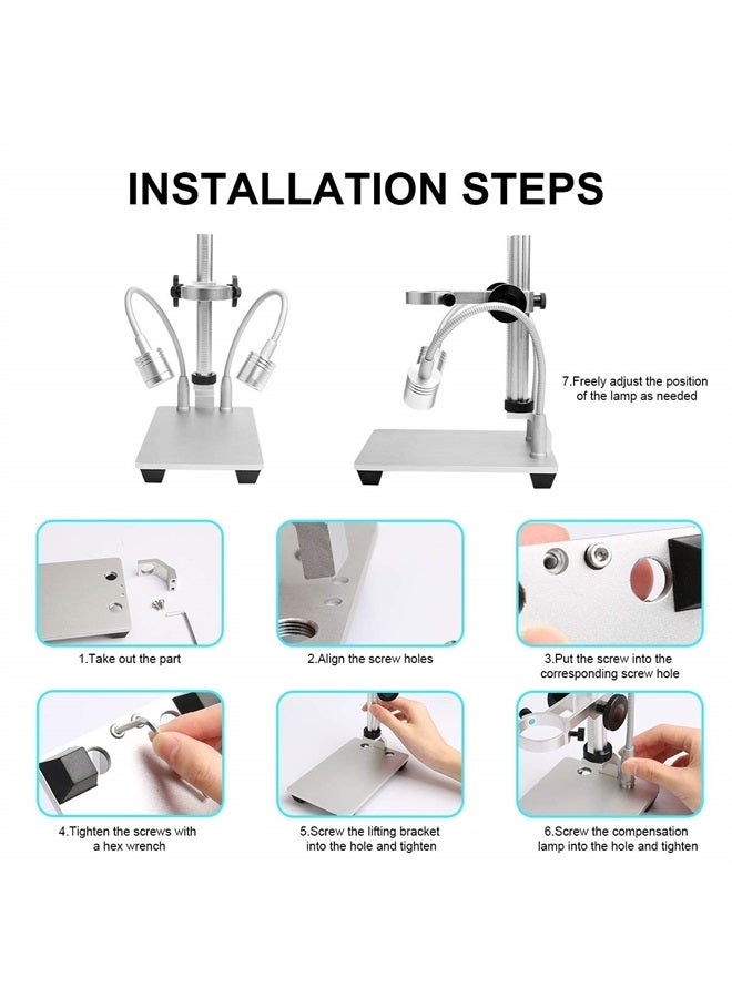 Jiusion Updated with 2 Lamps Aluminum Alloy Universal Adjustable Professional Base Stand Holder Desktop Support Bracket for Max 1.4" in Diameter USB Digital Microscope Endoscope Magnifier Loupe Camera - Image 5