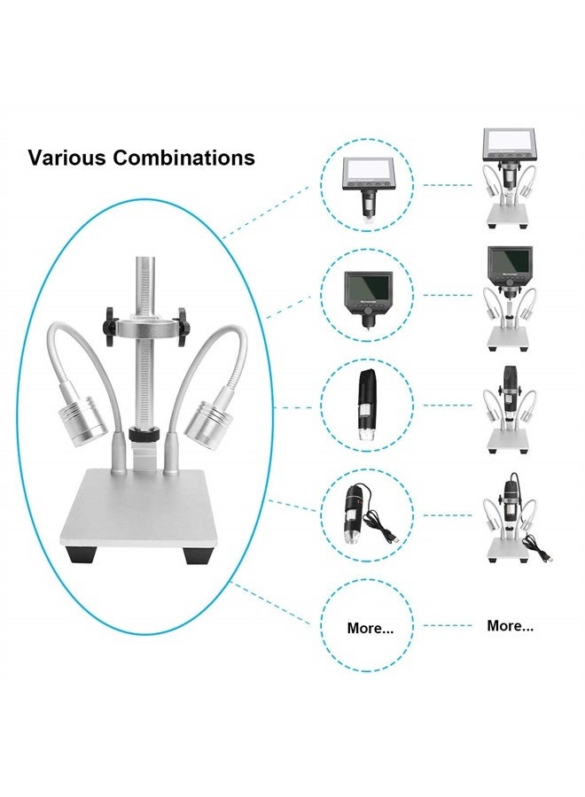 Jiusion Updated with 2 Lamps Aluminum Alloy Universal Adjustable Professional Base Stand Holder Desktop Support Bracket for Max 1.4" in Diameter USB Digital Microscope Endoscope Magnifier Loupe Camera - Image 4