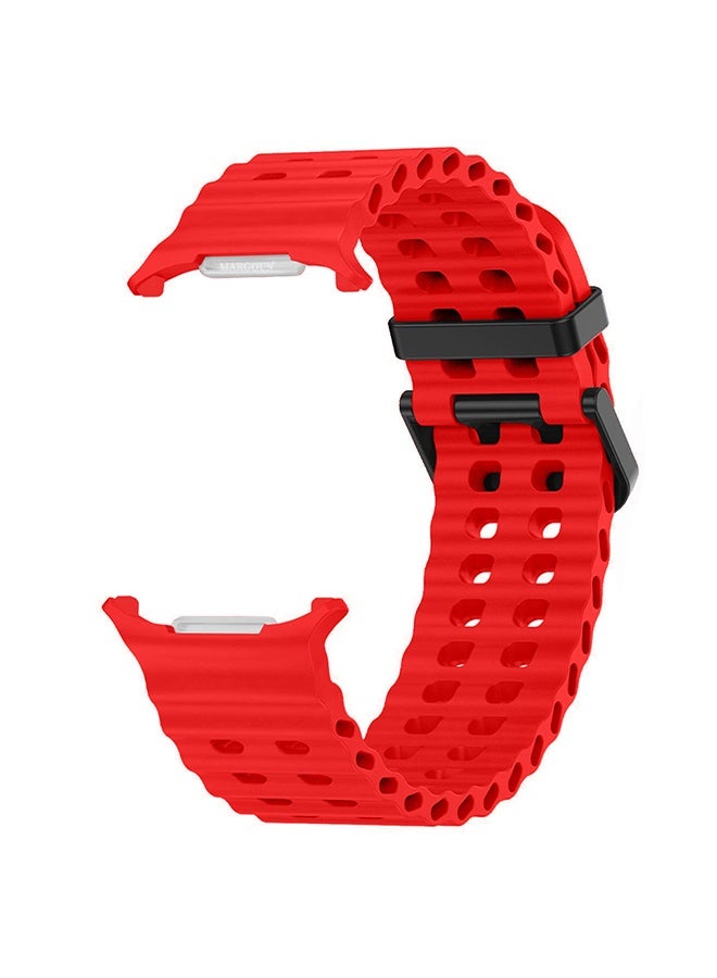 MARGOUN Strap Silicone Replacement for Samsung Galaxy Watch 8 Ultra Band 47mm, Rugged Soft Ocean Silicone Sport Accessory Fit for Samsung Galaxy Watch Ultra Band Dual Row Hole - Red - Image 3