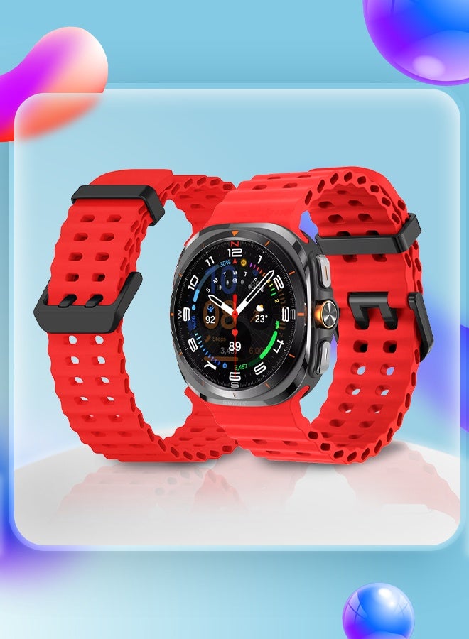 MARGOUN Strap Silicone Replacement for Samsung Galaxy Watch 8 Ultra Band 47mm, Rugged Soft Ocean Silicone Sport Accessory Fit for Samsung Galaxy Watch Ultra Band Dual Row Hole - Red - Image 5