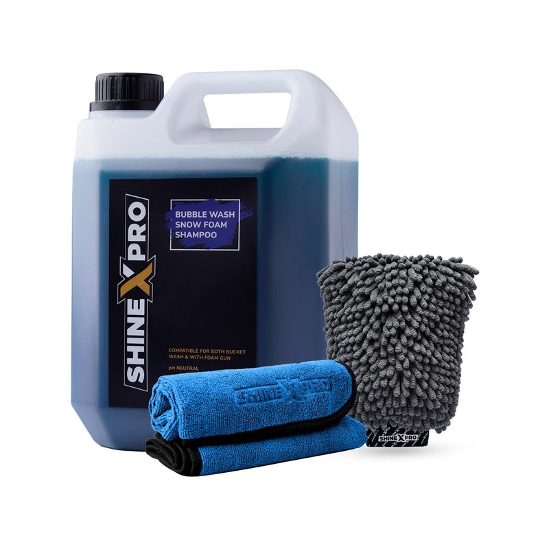 ShineXPro 2.7 Ltr Foam Car Wash Shampoo With 2Pcs 400GSM Microfiber Cloth & Wash Mitt - Thick Foam With Shine Enhancing Formula - Image 1