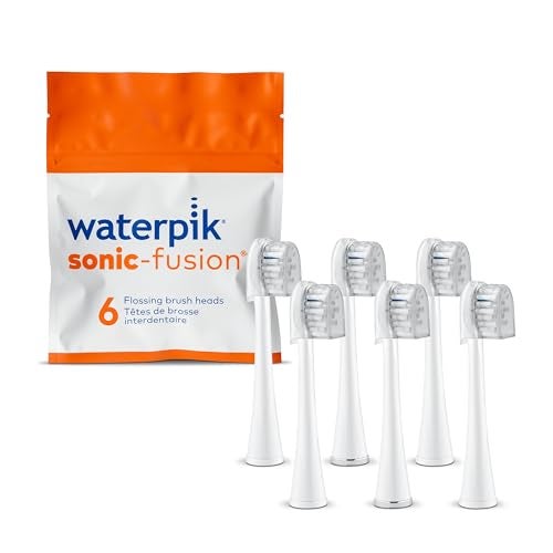 Waterpik واتربيك رؤوس فرشاة استبدال أصلية بحجم مدمج مع أغطية لفرشاة الأسنان Sonic-Fusion للفلوشينج SFRB-2EW، 6 قطع باللون الأبيض - Image 1
