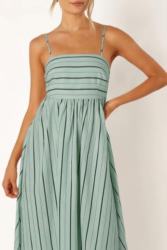 yoeasy Women's Striped Spaghetti Strap Cutout Maxi Dress Sleeveless Backless Flowy Swing Long Dress (Small, Green) - Image 5