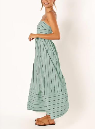 yoeasy Women's Striped Spaghetti Strap Cutout Maxi Dress Sleeveless Backless Flowy Swing Long Dress (Small, Green) - Image 3