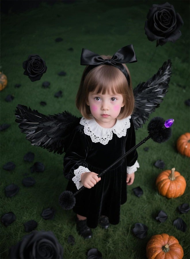 CLONG Black Wings Fallen Angel Costume Wings for Girls Devil Wings for Kids Halloween Women (Black, Medium) - Image 2