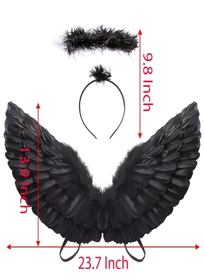 CLONG Black Wings Fallen Angel Costume Wings for Girls Devil Wings for Kids Halloween Women (Black, Medium) - Image 4