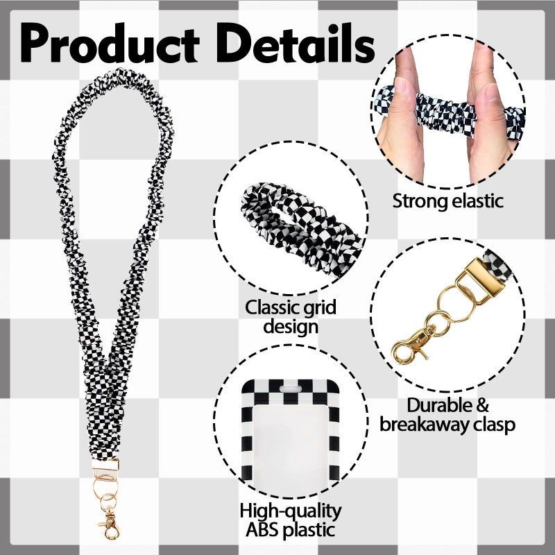 Nlicrst Scrunchie Lanyard Breakaway with ID Badge Holder - Grid Style Stretchy Lanyards with ID Badges and Key Rings Set, Ideal for Women Teachers Nurse Gifts, Work, School, Conference - Image 3