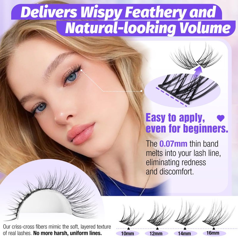 LANFLOWER Natural Lash Clusters Kit Wispy Lash Extension Kit Waterproof Lash Clusters C Curved Cluster Eyelash Extensions Kit 144pcs Individual Lashes 10-16mm Eyelash Extension Kit by Lanflower - Image 3