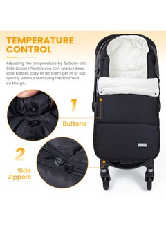 Orzbow Footmuff For Stroller,Christmas Gifts Weatherproof Anti-Kick Universal Toddler Sleeping Bag,Removable Warm Coral Fleece Lined Stroller Bunting Bag Footmuff（Black）  - Image 2