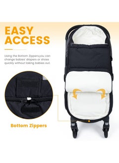 Orzbow Footmuff For Stroller,Christmas Gifts Weatherproof Anti-Kick Universal Toddler Sleeping Bag,Removable Warm Coral Fleece Lined Stroller Bunting Bag Footmuff（Black）  - Image 3