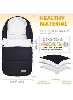 Orzbow Footmuff For Stroller,Christmas Gifts Weatherproof Anti-Kick Universal Toddler Sleeping Bag,Removable Warm Coral Fleece Lined Stroller Bunting Bag Footmuff（Black）  - Image 5