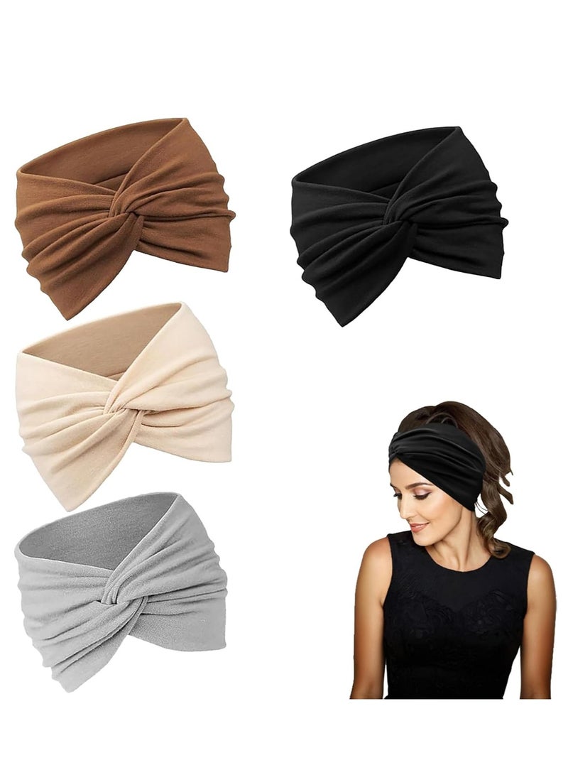 سيلكفكس 4PCS أنيق توربان عصابات الرأس للنساء - عريضة خمر رأس ملفوفات، عقدة الشعر عصابات، ناعمة ومتدة، اكسسوارات عصرية للتصميم اليومي - Image 1