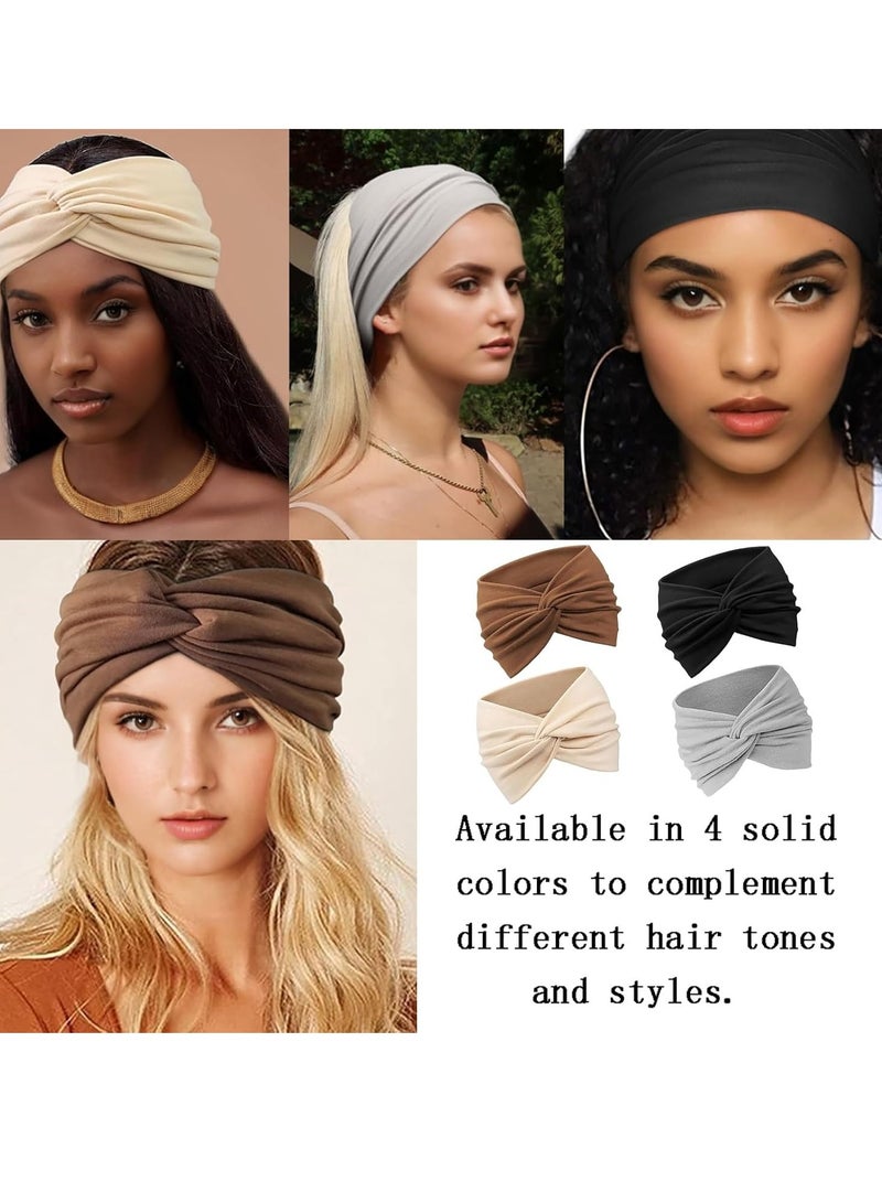 سيلكفكس 4PCS أنيق توربان عصابات الرأس للنساء - عريضة خمر رأس ملفوفات، عقدة الشعر عصابات، ناعمة ومتدة، اكسسوارات عصرية للتصميم اليومي - Image 2