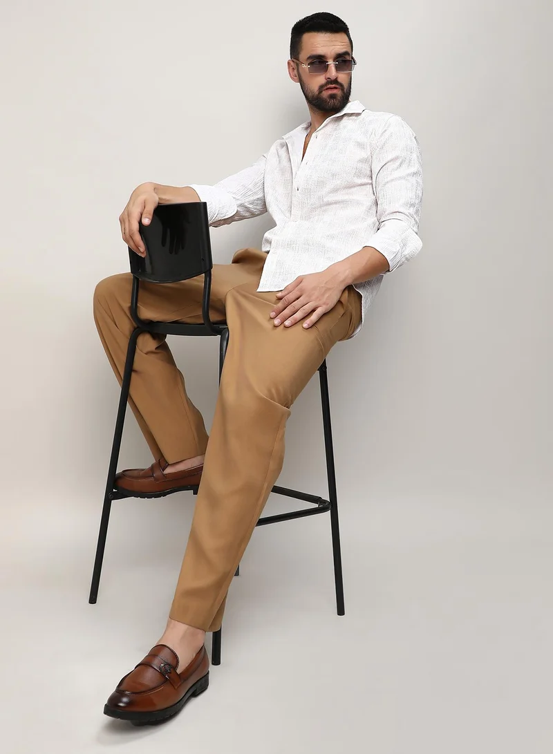 Campus Sutra Men's Ivory White Foil-Creased Shirt