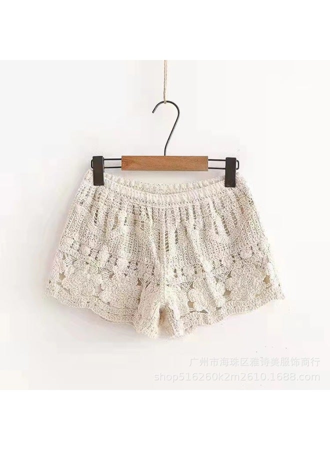 New Niche Lace Crochet Hollow Shorts For Women In Summer Loose And Casual High-waisted Elastic Outer Wear Versatile Tropical Pants