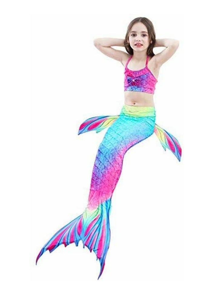 Cool Baby COOLBABY Girls Three-piece Children's Mermaid Swimsuit Mermaid Tail Swimsuit Mermaid Costume Swimwear (110 Sizes) - Image 3