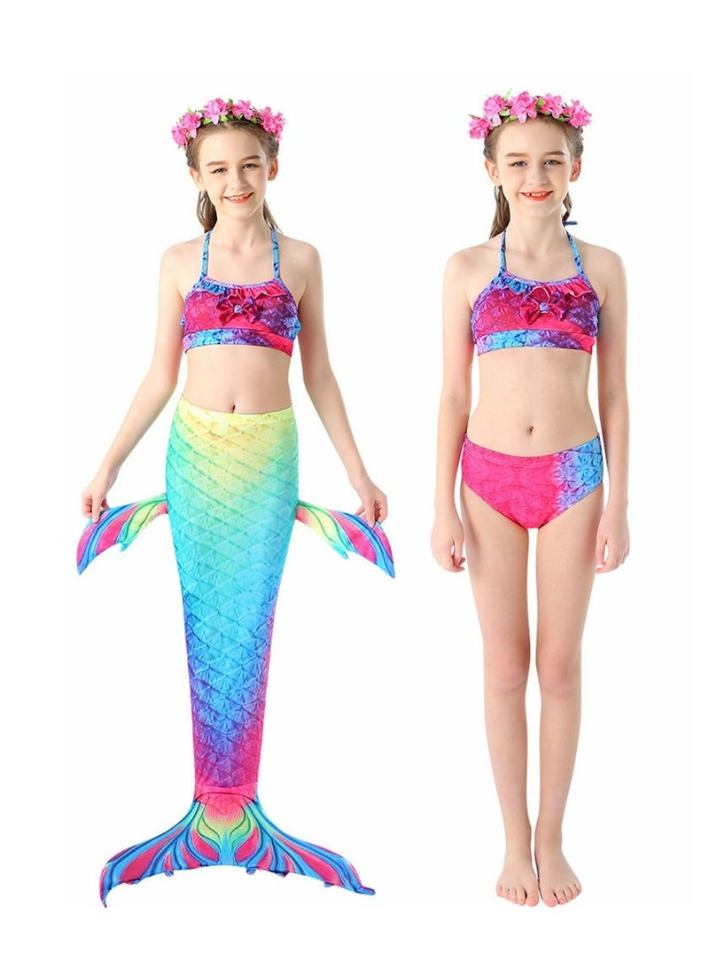 Cool Baby COOLBABY Girls Three-piece Children's Mermaid Swimsuit Mermaid Tail Swimsuit Mermaid Costume Swimwear (110 Sizes) - Image 4