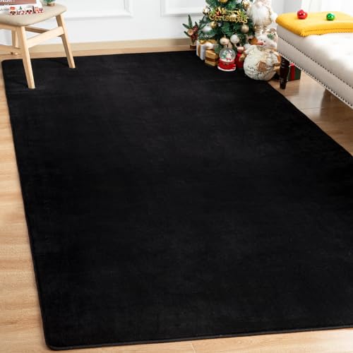 Andecor Soft Area Rug 4x6 Black Washable Rugs for Living Room Bedroom Indoor Fluffy Carpets for Dorm Boys Girls Kids Room Nursery Home Decorations - Image 1