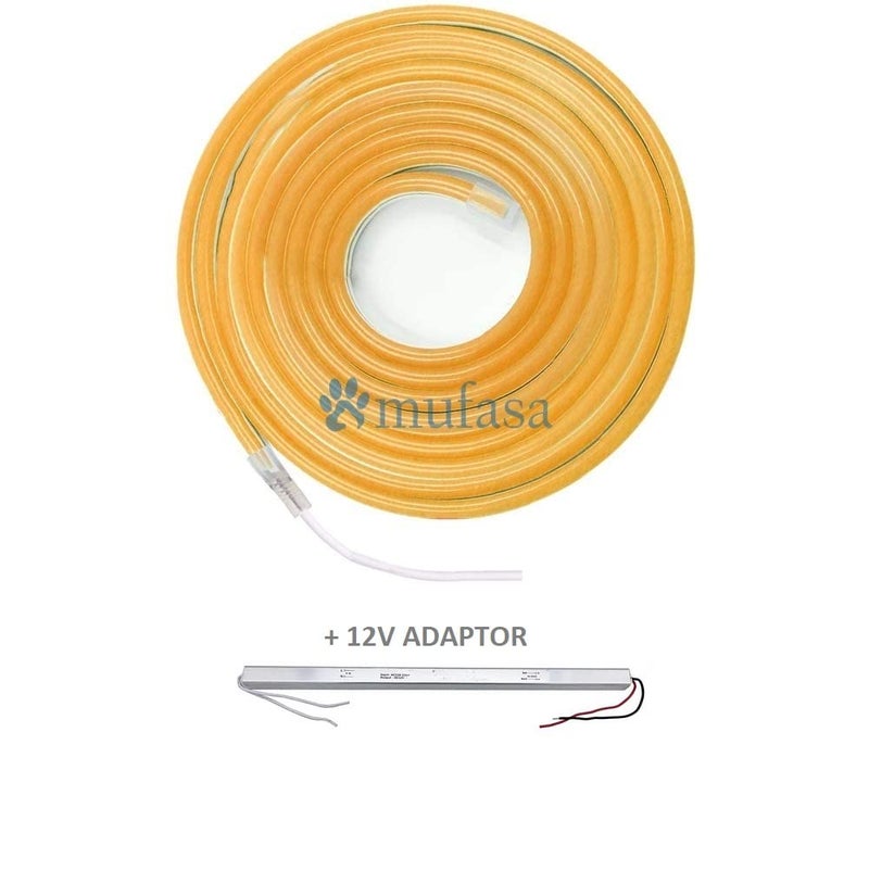 Mufasa LED Strip Lights, LED Neon Light Rope, Outdoor Flexible Light with DC 12V Adapter,16.4 Ft/5m 2835 600 LEDs Silicone Light for Home, Indoors, Outdoors Decor DIY (5 Meter) (Amber) - Image 3