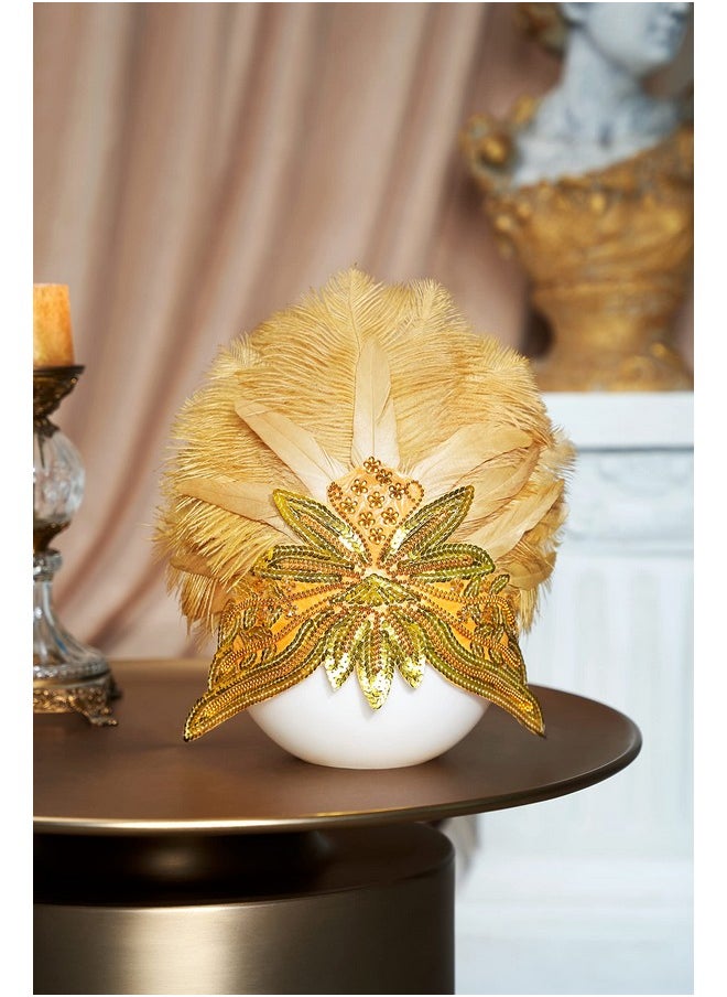 BABEYOND Carnival Feather Headpiece Showgirl Headband Women'S Feather Pageant Headband 1920S Flapper Headband (Gold)  - Image 3