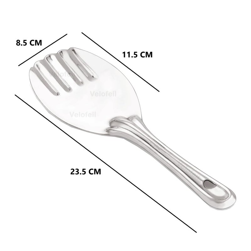 Velofeil Set of 6 Stainless Steel Kitchen Tools 235cm Panja Plain Rice Spoon 285cm Large Pan Spoon 36cm Skimmer Jhara 315 cm Laddle 305cm Turner Spatula Ideal for Cooking Serving - Image 2