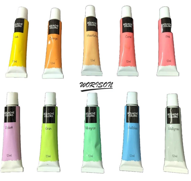 worison Pastel Gouache Colour Set of 10 Colours X 12ML Tubes Multicolor - Image 2