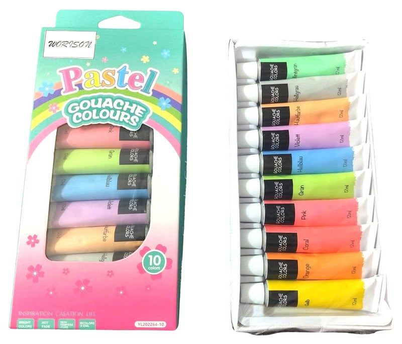 worison Pastel Gouache Colour Set of 10 Colours X 12ML Tubes Multicolor - Image 1