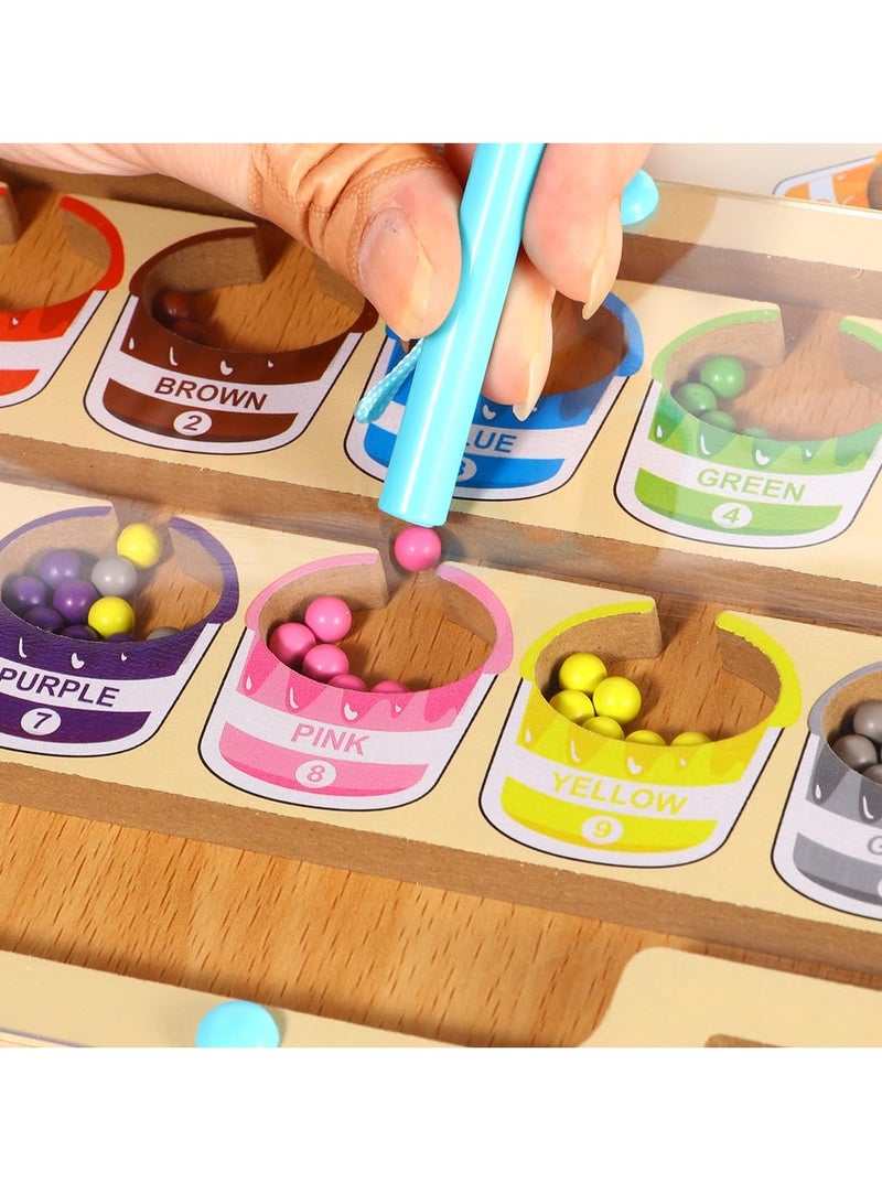 Wooden Magnetic Maze for Toddler, Magnetic Color and Number Maze, Montessori Wooden Color Matching Learning Counting Puzzle Board, Counting Matching Activities Fine Motor Skills Toys for Kids - Image 4