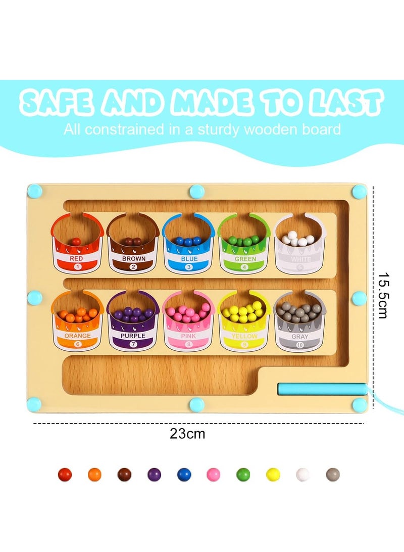 Wooden Magnetic Maze for Toddler, Magnetic Color and Number Maze, Montessori Wooden Color Matching Learning Counting Puzzle Board, Counting Matching Activities Fine Motor Skills Toys for Kids - Image 2