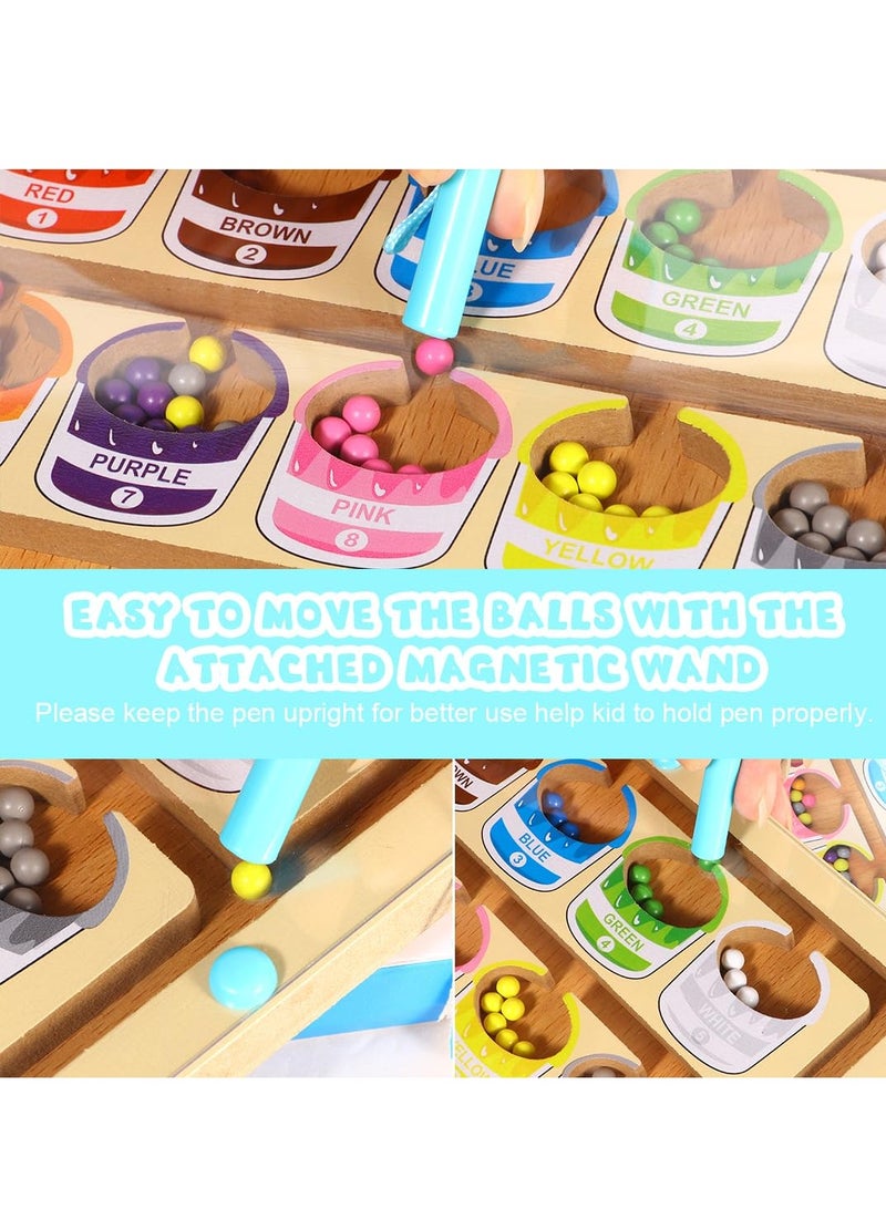 Wooden Magnetic Maze for Toddler, Magnetic Color and Number Maze, Montessori Wooden Color Matching Learning Counting Puzzle Board, Counting Matching Activities Fine Motor Skills Toys for Kids - Image 3