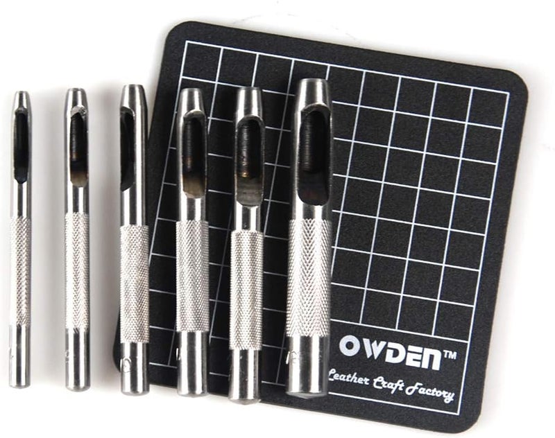 OWDEN 6 Pieces Hollow Hole Punch Set (1/8" - 5/16"),Leather Punch Tools, with A Free Cutting MAT - Image 1