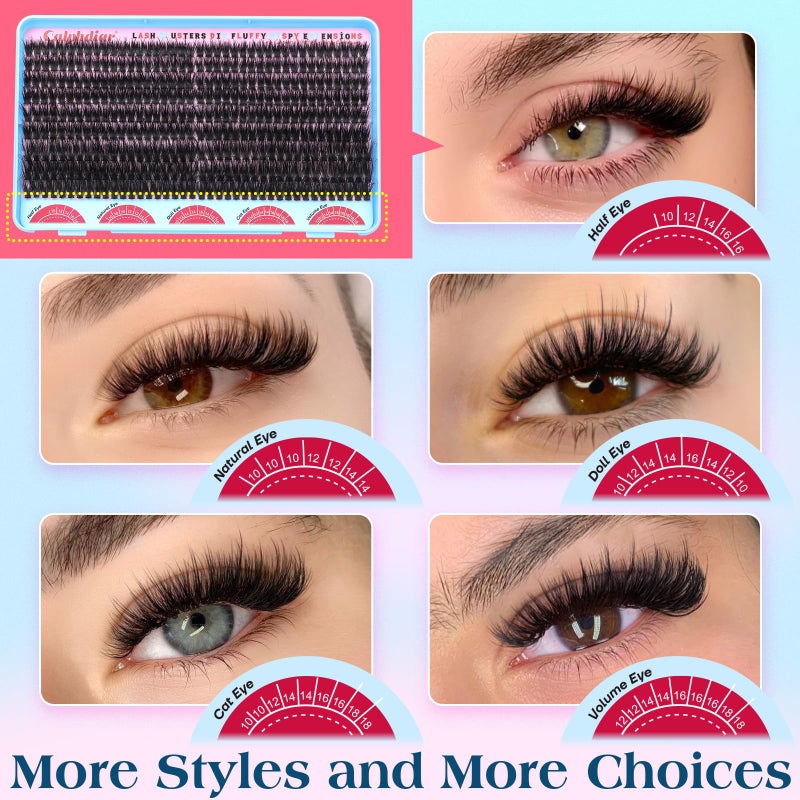 calphdiar Cluster Eyelash Extensions 70D Lash Clusters 360PCS Individual Lashes Fluff Eyelash Clusters D-curly Wispy Lashes Clusters 10-18mm DIY Eyelashes Fairy False Lashes Extension - Image 2