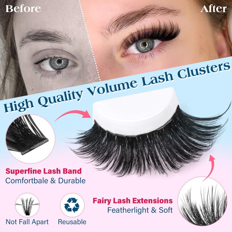 calphdiar Cluster Eyelash Extensions 70D Lash Clusters 360PCS Individual Lashes Fluff Eyelash Clusters D-curly Wispy Lashes Clusters 10-18mm DIY Eyelashes Fairy False Lashes Extension - Image 4