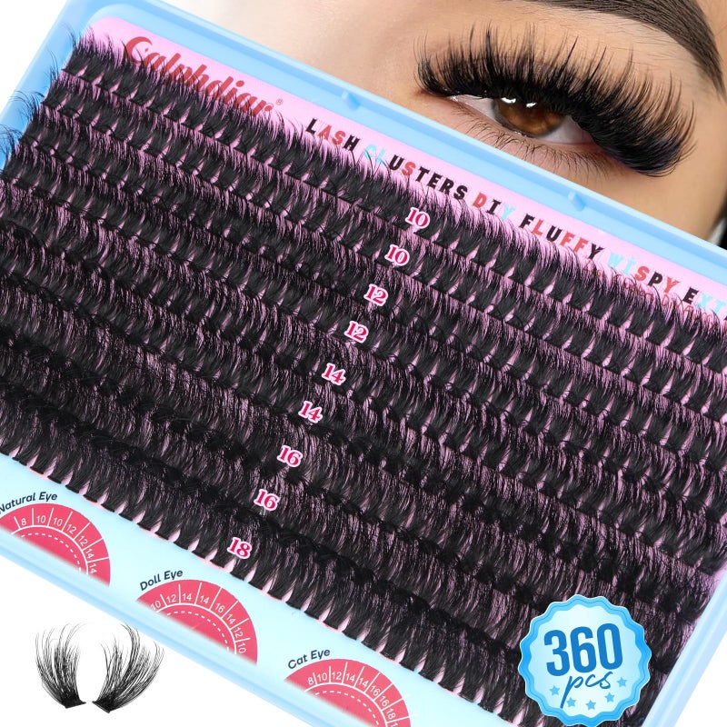 calphdiar Cluster Eyelash Extensions 70D Lash Clusters 360PCS Individual Lashes Fluff Eyelash Clusters D-curly Wispy Lashes Clusters 10-18mm DIY Eyelashes Fairy False Lashes Extension - Image 1