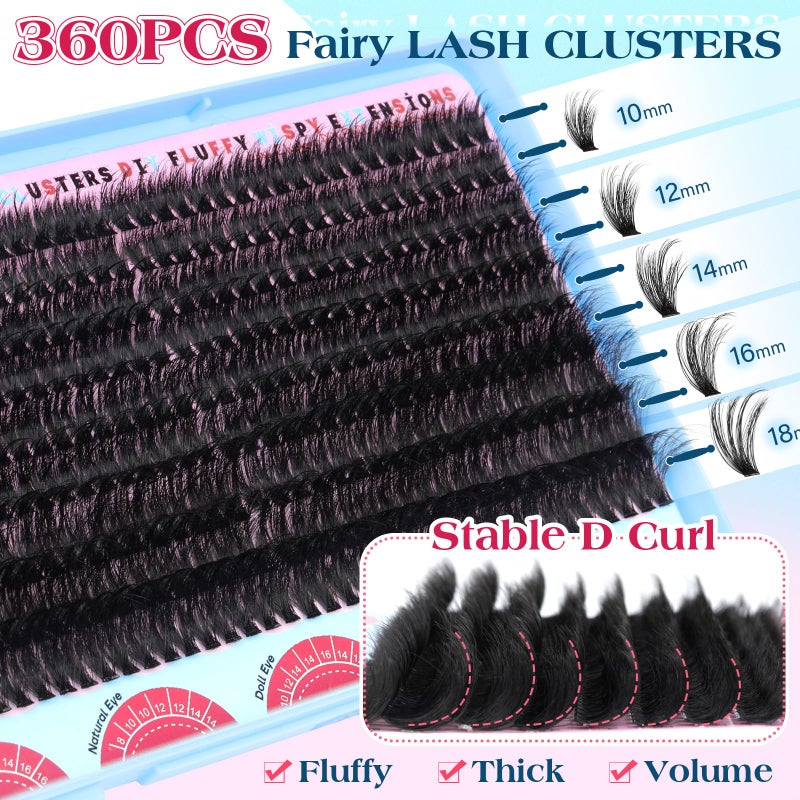 calphdiar Cluster Eyelash Extensions 70D Lash Clusters 360PCS Individual Lashes Fluff Eyelash Clusters D-curly Wispy Lashes Clusters 10-18mm DIY Eyelashes Fairy False Lashes Extension - Image 3