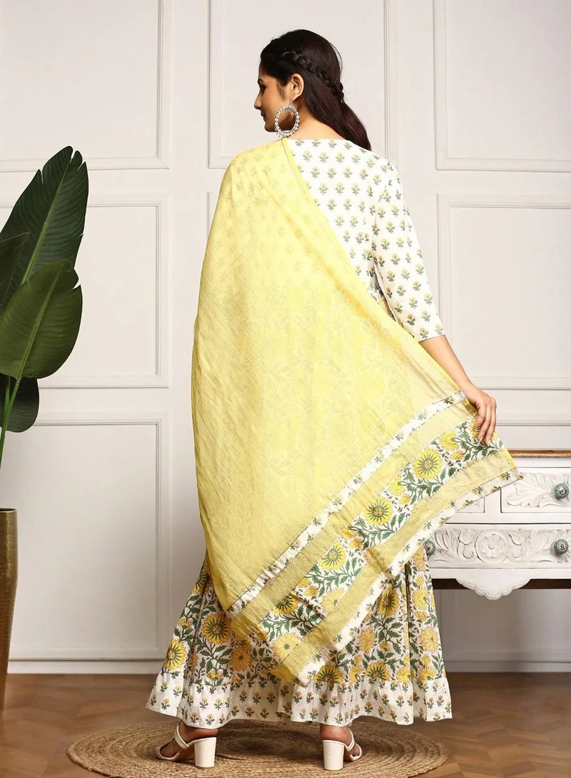 ISHIN Women's Multicoloured 100% Cotton Embellished Tunic Full Length Palazzo Straight Fit Kurta Set