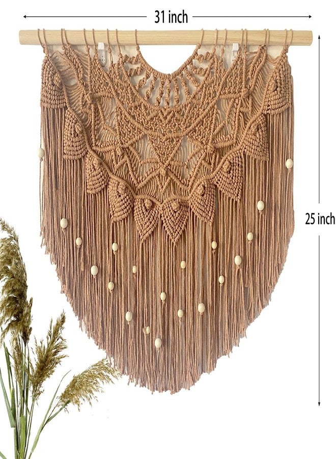 Youngeast Large Macrame Wall Hanging Boho Beaded Curtain for Window Macrame Bedroom Headboard Living Room Wall Art Tassel Tapestry Bohemian Woven Wall Decor 31" W X 25" H (Khaki) - Image 2