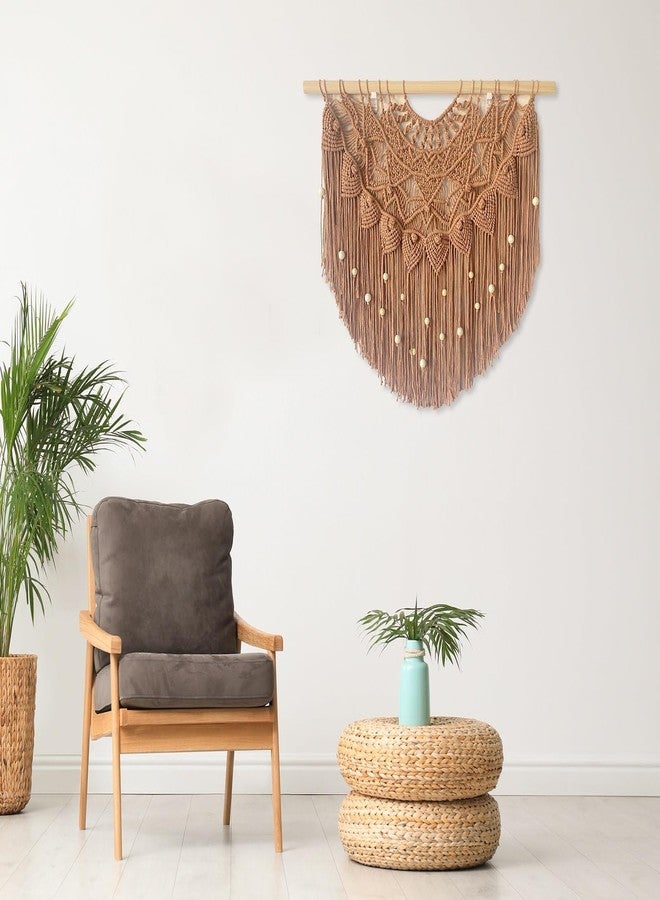 Youngeast Large Macrame Wall Hanging Boho Beaded Curtain for Window Macrame Bedroom Headboard Living Room Wall Art Tassel Tapestry Bohemian Woven Wall Decor 31" W X 25" H (Khaki) - Image 4