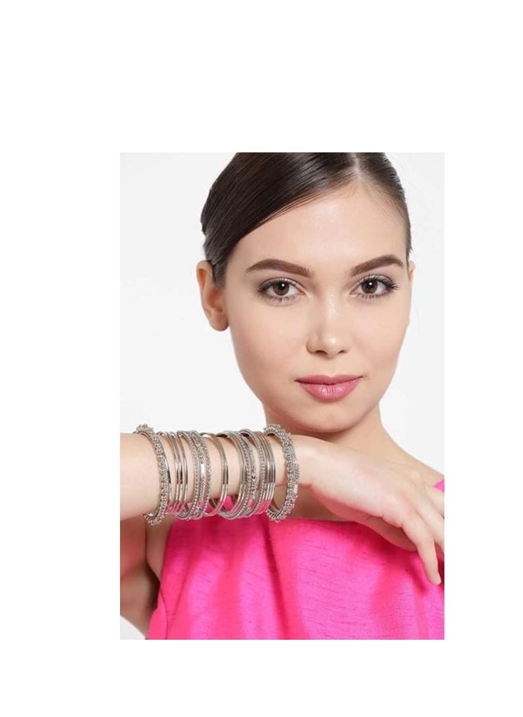 YouBella YouBella Jewellery for Women Traditional Silver Plated Oxidized Bracelet Bangle Set For Women  - Image 3