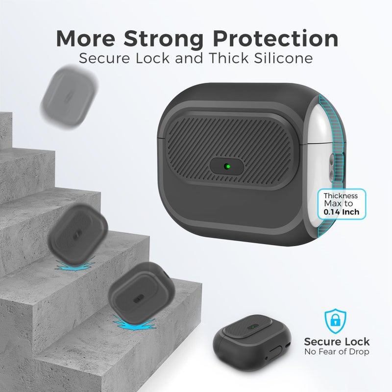 TRONWIN AirPods Pro 2 Case - [with Lock] One Piece Design AirPods Pro Case (2nd/1st gen), Soft Silicone Full Protective Cover with Easy Open/Close Lock for Women/Men (Black) - Image 4
