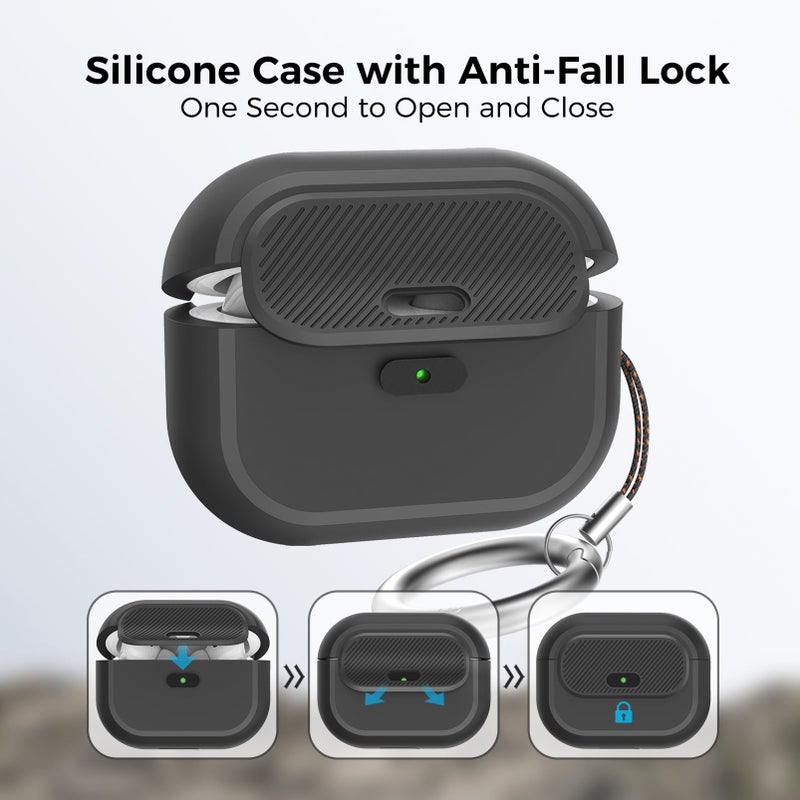 TRONWIN AirPods Pro 2 Case - [with Lock] One Piece Design AirPods Pro Case (2nd/1st gen), Soft Silicone Full Protective Cover with Easy Open/Close Lock for Women/Men (Black) - Image 3