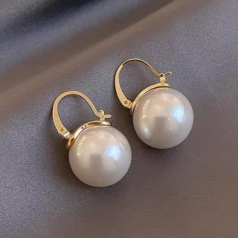 MEENAZ Hoop Earrings For Women & Girls Stylish | Western Korean Earrings Bali Swan| Pearl Earrings Set for Women Moti Accessories Aesthetic | Fashion American Diamond AD CZ Gold earinging - Image 4