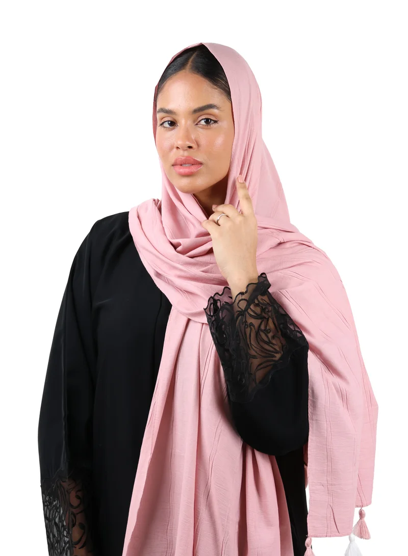 Crinkle Cotton Scarf with Tassel Trim (Dusty Rose)