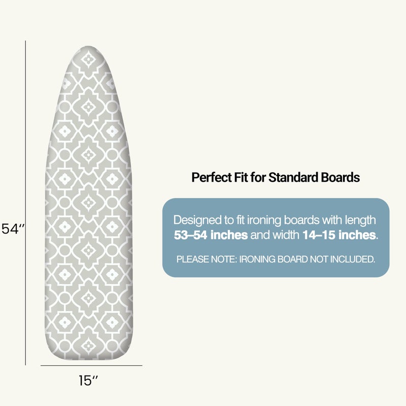 UniSimp Ironing Board Cover and Pad 15"x54" Extra Thick Natural Cotton, Scorch and Stain Resistant Padding, Standard Size Iron Board Cover with Fasteners Heavy Duty Elastic Edge, Heatproof Geometric - Image 2