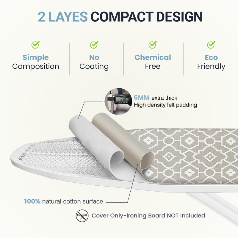 UniSimp Ironing Board Cover and Pad 15"x54" Extra Thick Natural Cotton, Scorch and Stain Resistant Padding, Standard Size Iron Board Cover with Fasteners Heavy Duty Elastic Edge, Heatproof Geometric - Image 3