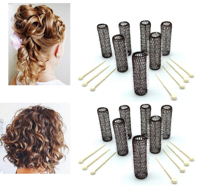 ALAZCO 14 pc Vintage Style Hair Roller Medium BRUSH ROLLERS & PINS Mesh Hair Curlers With Bristles 2.5"x 3/4", with Flexible Locking Pins - Image 2