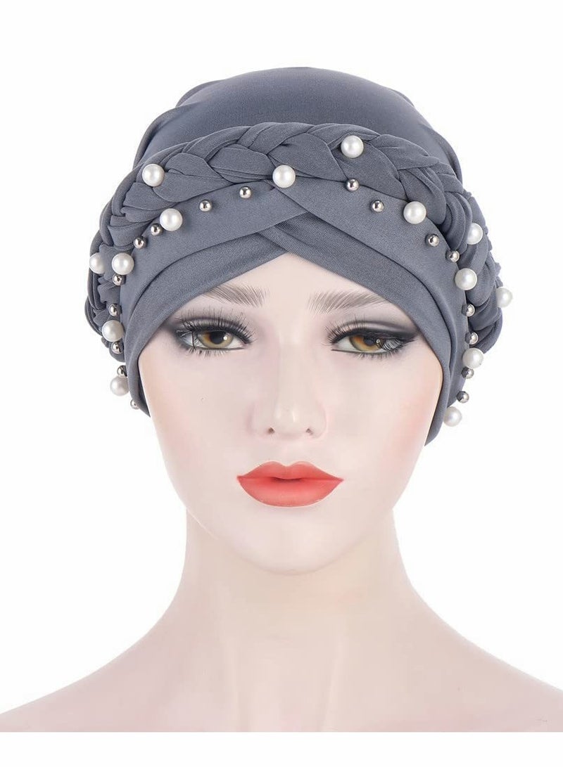 KASTWAVE Women's Bandana Beaded Braided Bandana Hat Head Scarf Cancer Bandana for Women Cancer Chemotherapy Beanie Hat Headwear 2Pcs - Image 5